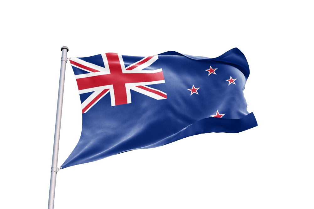 New Zealand flag waving in the wind